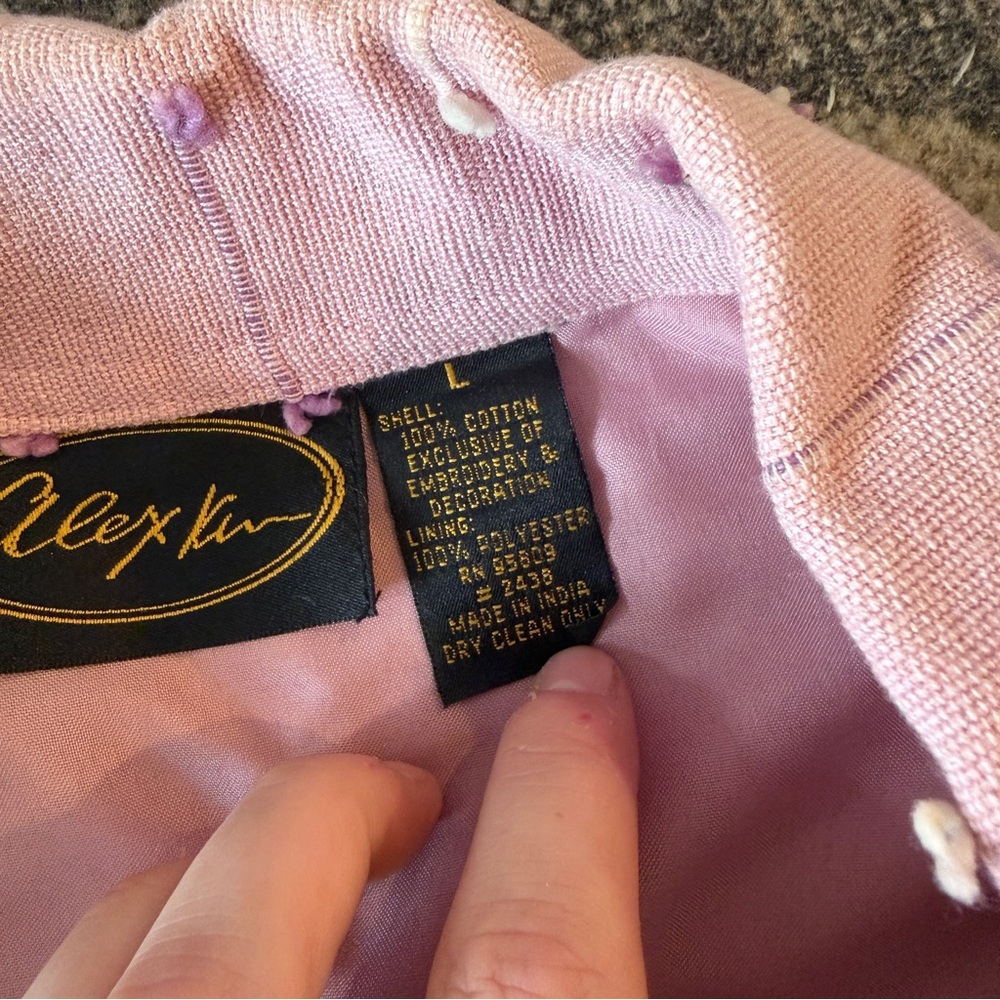 Vintage 90s Cottagecore Alex Kim Embroidered Pink Artisan Floral Jacket Large - Picture 8 of 8